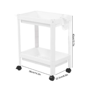 Enforose Bathroom Rack,White Plastic Freestanding Bathroom Storage and Organizer,Mobile Multifunctional Shelving Unit,for Living Room Bedroom Kitchen (2 Layers (with Wheels))