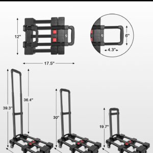 SERVOMASTER Folding Hand Truck, Hand Truck Dolly 500 LB Heavy Duty, Foldable Luggage Cart with 6 Wheels and 2 Elastic Cords with Adjustable Handle for Luggage, Travel, Shopping, Office Moving, Black