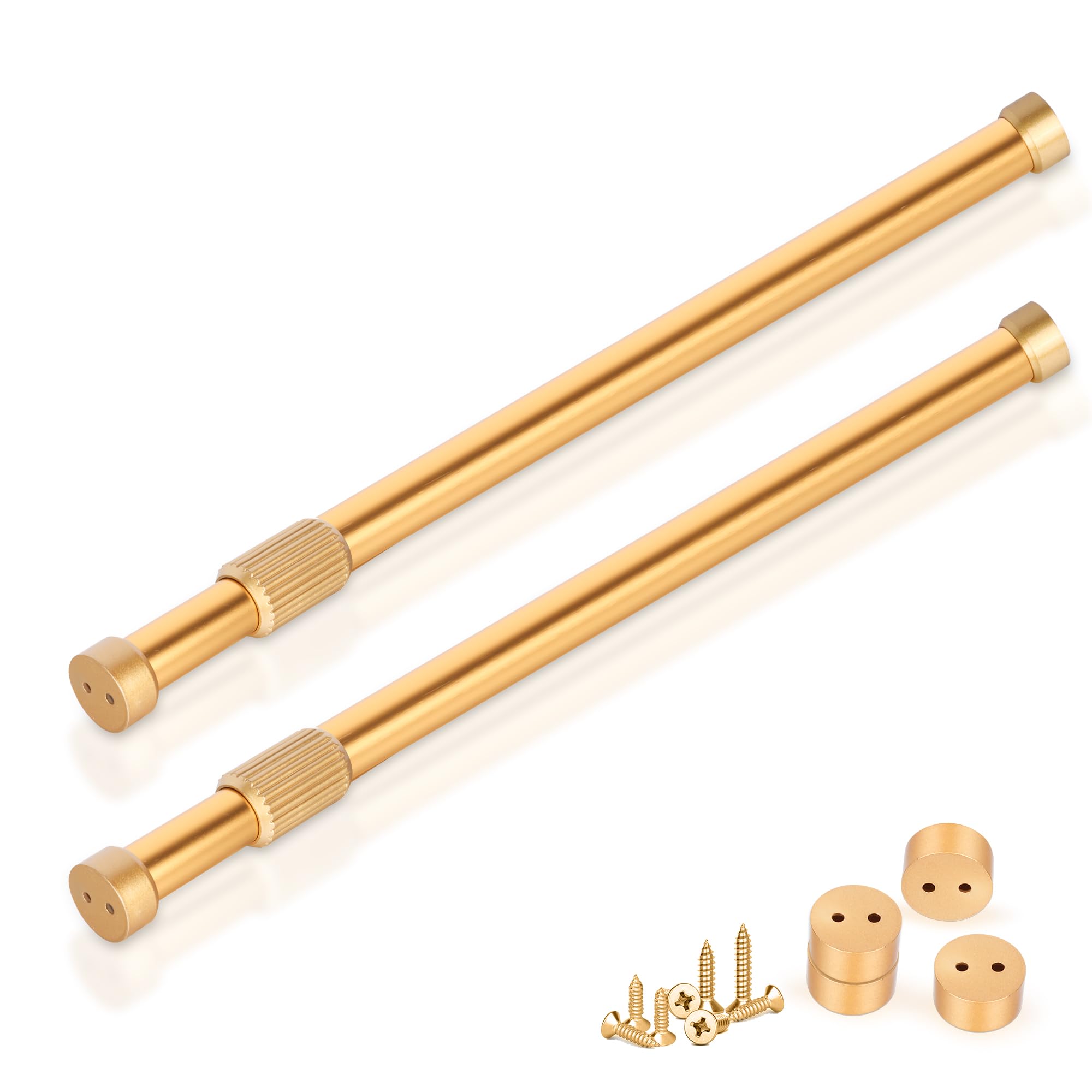 Closet Rods 2 pack, Closet Pole for Hanging Clothes, Strong Tension Rod for Closet 17-30 inch Premium Aluminum, with End Supports for Wardrobes (Gold)