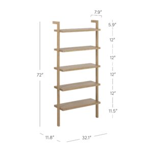 Nathan James Beacon 5 Tier Bookshelf, Wall Mounted Bookcase, Solid Wood Bookshelf in Wire Brushed Finish, Boho Rustic Bookcase