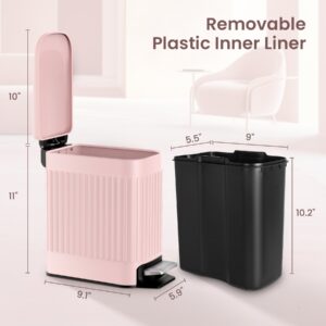 Cesun Small Pink Trash Can for Bathroom, 1.6 Gallon Stainless Steel Garbage Can with Lid, Step Pedal, Cute Wastebasket for Bathroom, Office, Bedroom, RV, Pink