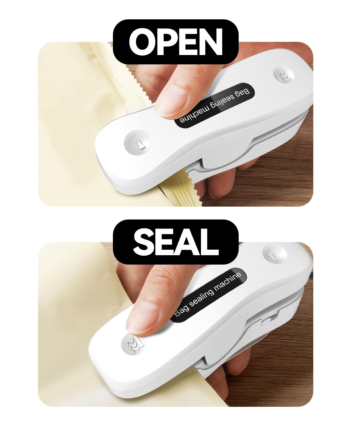 Mini Bag Sealer, Rechargeable Bag Sealer 2-in-1 Bag Sealer and Cutter Easy-use Snack Sealer with Magnet Portable Bag Resealer USB Mini Sealer for Chip Bag Plastic Bag Storage Freshness