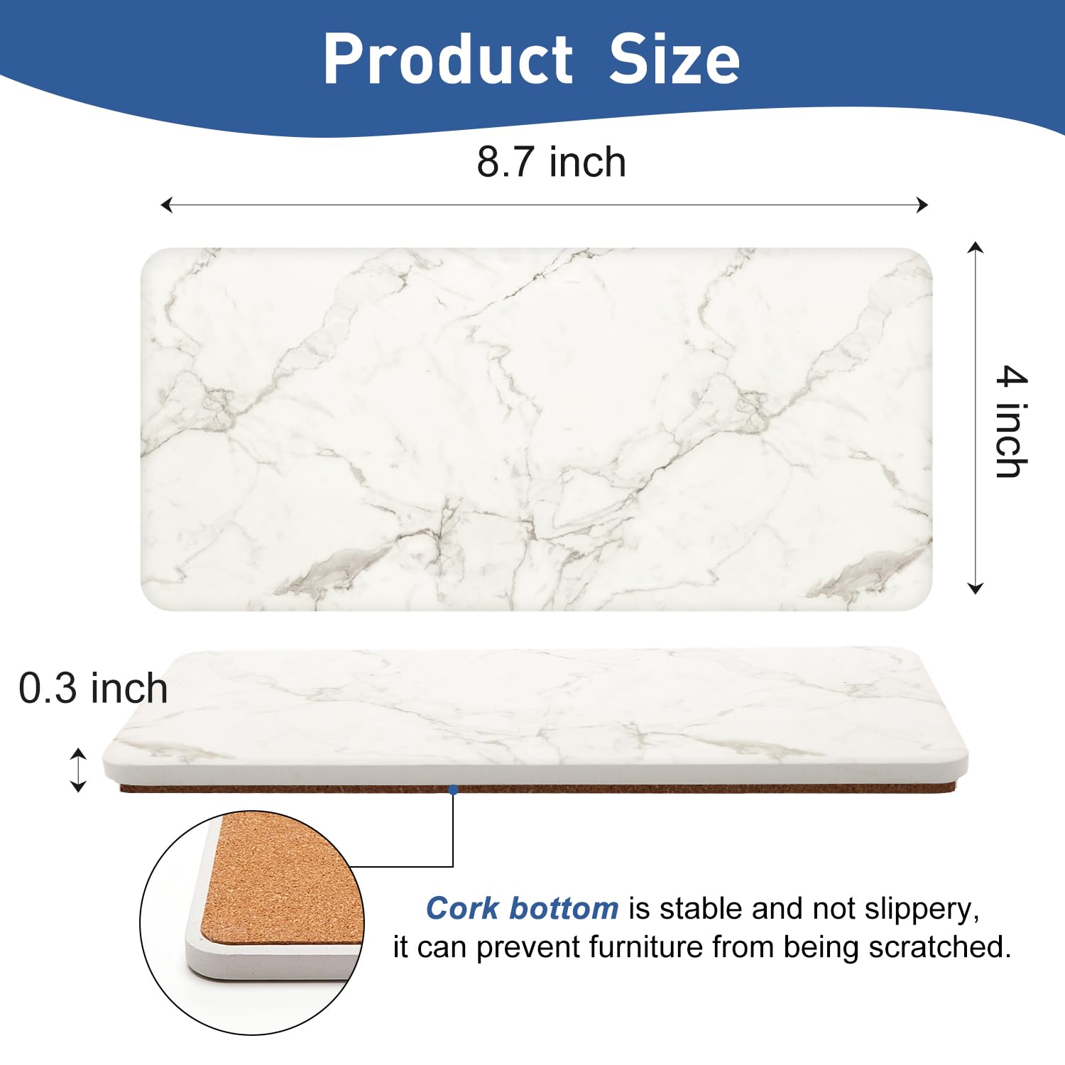 2 Pcs Water Absorbing Stone Trays for Bathroom Counter Kitchen Sink Tray Dish Soap Dispenser Mat Drying Vanity Trays Ceramic Coasters Sink Stand Caddy Sponge Holder Marble Bathroom Accessories Trays