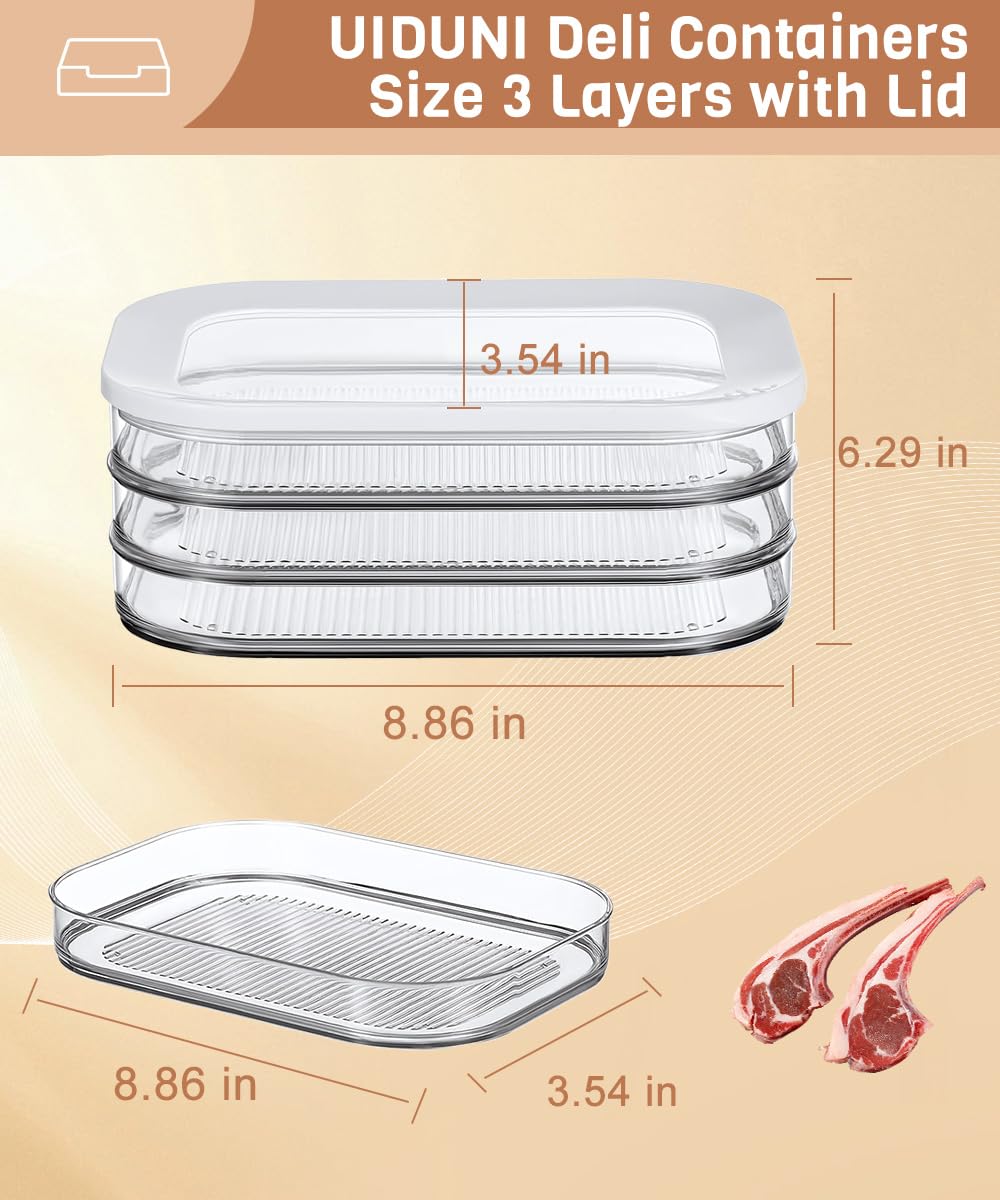 UIDUNI Japanese Deli Meat Container for Fridge with cold meat, Airtight Fridge Storage Sandwich Containers,Food Storage Boxes With Lid Meal Prep Containers For Cold Cuts,Salami,BPA Free,18.6oz 3pack