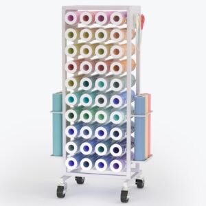 mobile vinyl roll holder cart - 40 compartments vinyl storage organizer with 6 hooks & extra vinyl organizer tray on 2 side, cricut vinyl storage rack gifts wrapping paper holder for home craft room