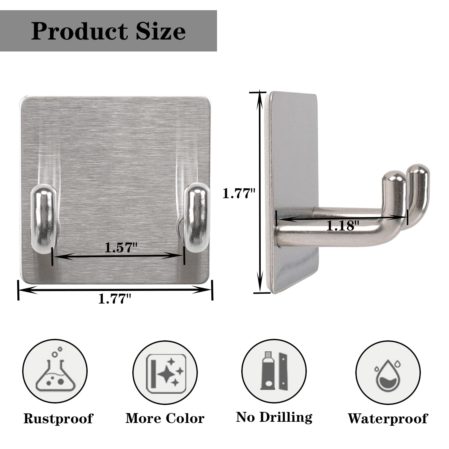 Vanloory Razor Holder, Self Adhesive Towel Hooks for Bathroom, 4 Pack Stainless Steel Sticky Shower Razor Hook Waterproof Shaver Hanger Double Wall Hooks for Hanging Plug Loofah Robe(Brushed Nickel)