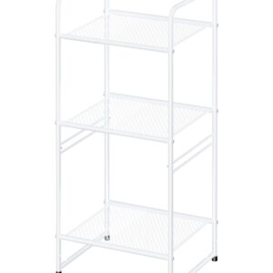 GEORIS 3-Tier Mesh Shelving Unit Outdoor Indoor Waterproof, Stackable Metal Plant Shelf Stand, 17.7-Inch Width Laundry Display Storage Rack, White