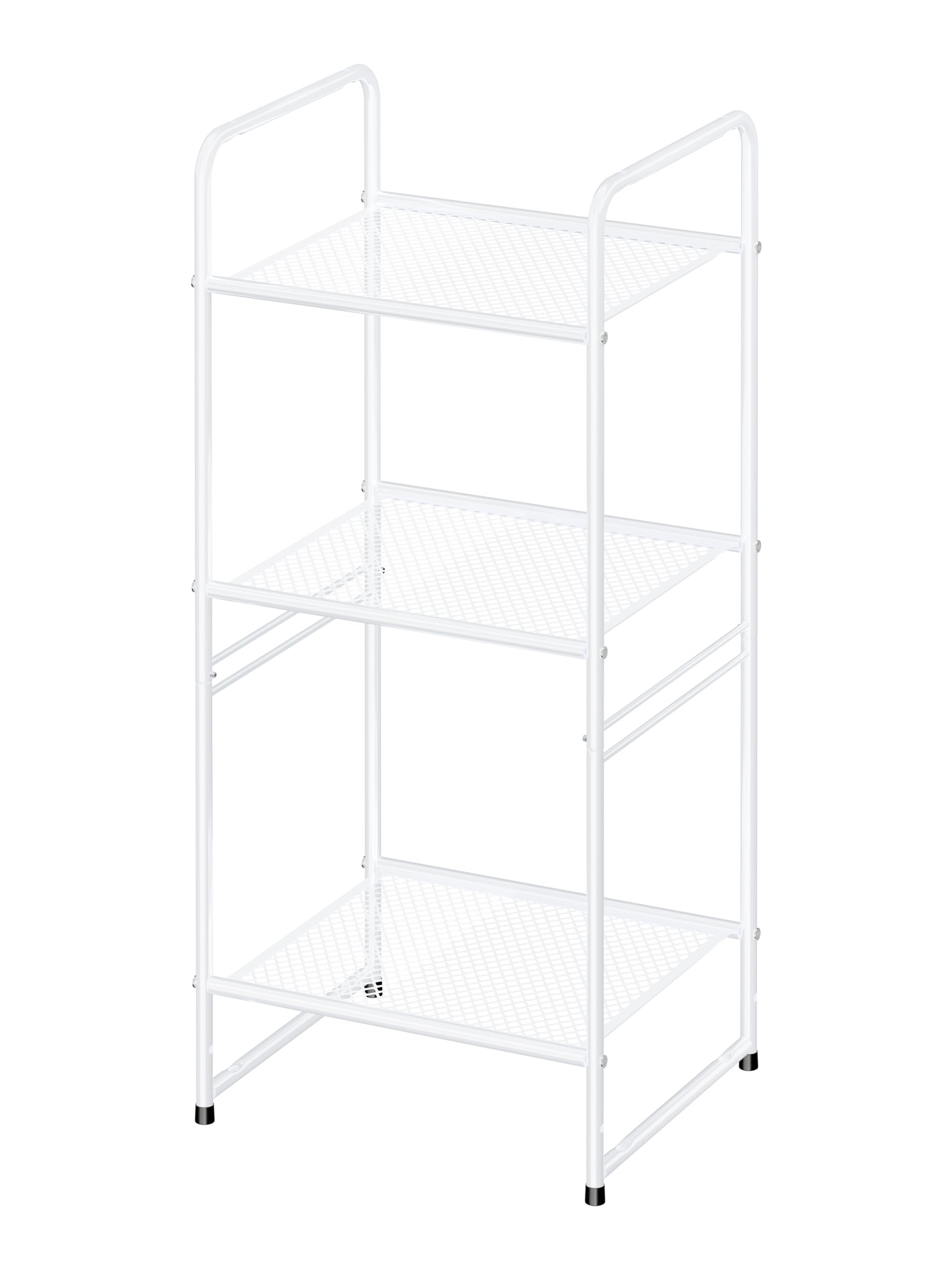 GEORIS 3-Tier Mesh Shelving Unit Outdoor Indoor Waterproof, Stackable Metal Plant Shelf Stand, 17.7-Inch Width Laundry Display Storage Rack, White