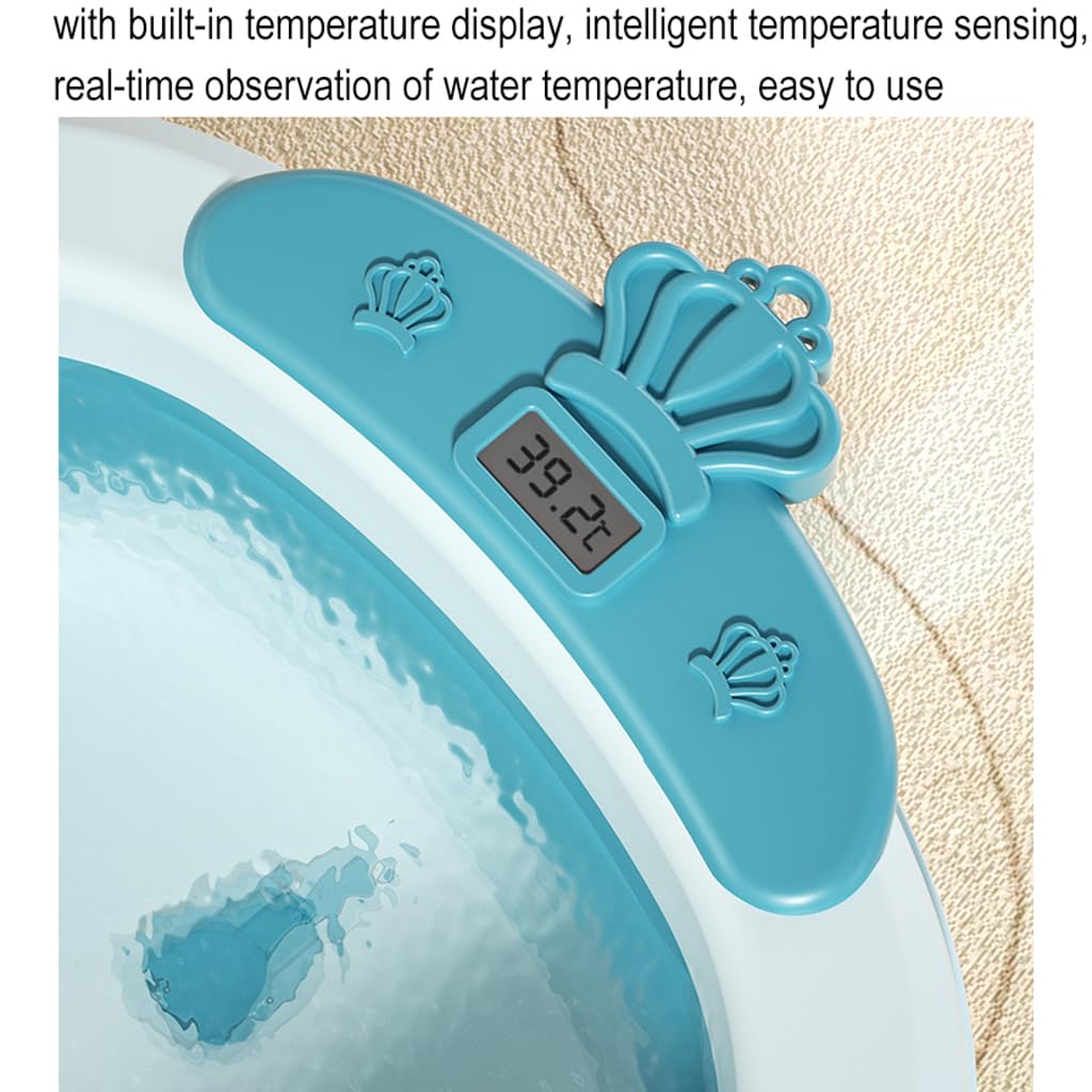 ZAJSSS Portable Pet Bathtub with Water Drain Plug Foldable Pet Shower Basin with Thermometer Small Pets Bath Tub for Puppy Small Dogs Cats, Blue