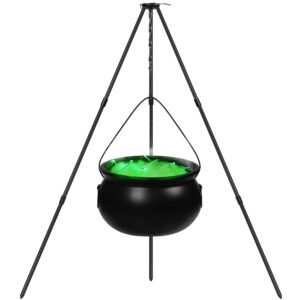 Halloween Decorations Outdoor Large Witch Cauldron, Black Plastic Bowl Decor on Tripod with Lights Halloween Cauldron Pot, Witches Cauldron Hocus Pocus Candy Bucket Decoration for Porch Home Party