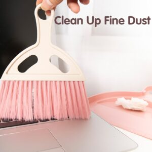 6 Pcs Small Dustpan and Brush Set,Nesting Small Whisk Broom Dustpan with Handle,Mini Hand Broom and Dustpan Set for Cleaning Home,Classroom,Countertop,Keyboard,Car,Dust Pan with Brush-Pink,Blue,Green