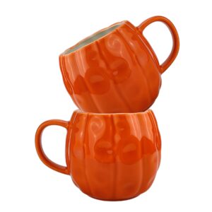 binsakao 2pcs pumpkin mugs - 17 oz large fall coffee mugs - ceramic pumpkin mugs for cappuccino coffee latte drinkings - women men thanksgiving gift