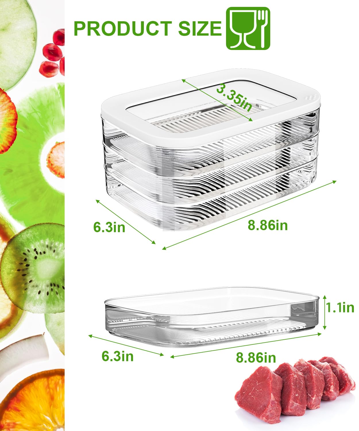 Deli Meat Container for Fridge, Lunch Meat Container for Refrigerator, Stackable Cold Cuts Storage Containers for Fridge, Ham Cheese Bacon Container with Lid for Cold Cuts, Deli, Lunch Meat, 3 Pieces