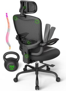 ergonomic office chair big and tall - 6'5" tall max, 350lbs capacity computer desk chairs over 10 hours comfortable, with adjustable mesh high back, lumbar support, 3d headrest, flip-up arms