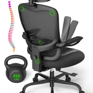 Ergonomic Office Chair Big and Tall - 6'5" Tall Max, 350Lbs Capacity Computer Desk Chairs Over 10 Hours Comfortable, with Adjustable Mesh High Back, Lumbar Support, 3D Headrest, Flip-up Arms