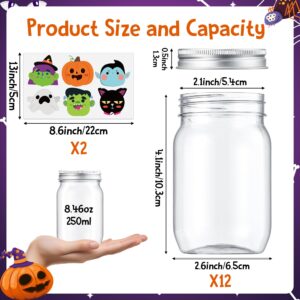 JAPBOR Halloween Candy Jars Containers - 14PCS Halloween Small Plastic Cookie Candy Jar with Lid Pumpkin Ghost Sticker Decoration, DIY Sugar Storage Dish Craft, Halloween Party Favor Gift Bottle Decor