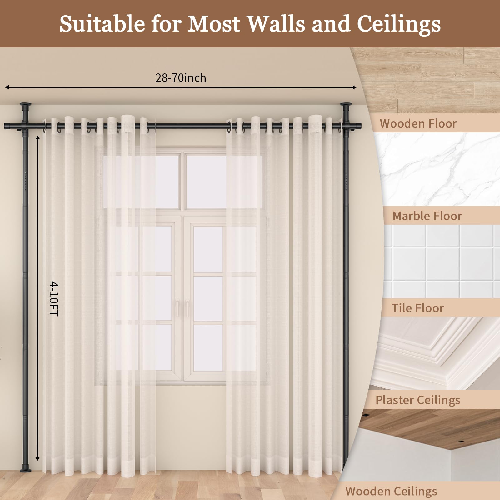 Getsrichfc Room Divider, No Drilling Curtain Rod, Adjustable Heavy Duty Metal Tension Partition Room Dividers, Wall Divider for Room Separation