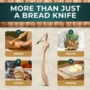 LLOTUS Bread Knife Package Slicer for Sourdough Bread, 16.5" Premium Wooden Bow Design, Premium Stainless Steel Serrated Saw, Cutter for cutting Loaf, Sandwich, Bagels, Homemade Bread & more - Birch