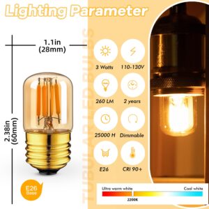 Grensk 25 Watt Light Bulbs E26 Low Watt Light Bulbs 3W,Dimmable Amber Tube Small Night Light Edsion Bulbs,Warm White 2200k, Flicker-Free,110V,Glass,4Pcs