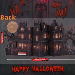 VIVIKEN Pop Up Halloween Card, 3D Jumbo Paper Halloween Spooky Castle Decoration Card with Lights and Music Includes Envelop and Note Card-Accordion Haunted House-Big Size