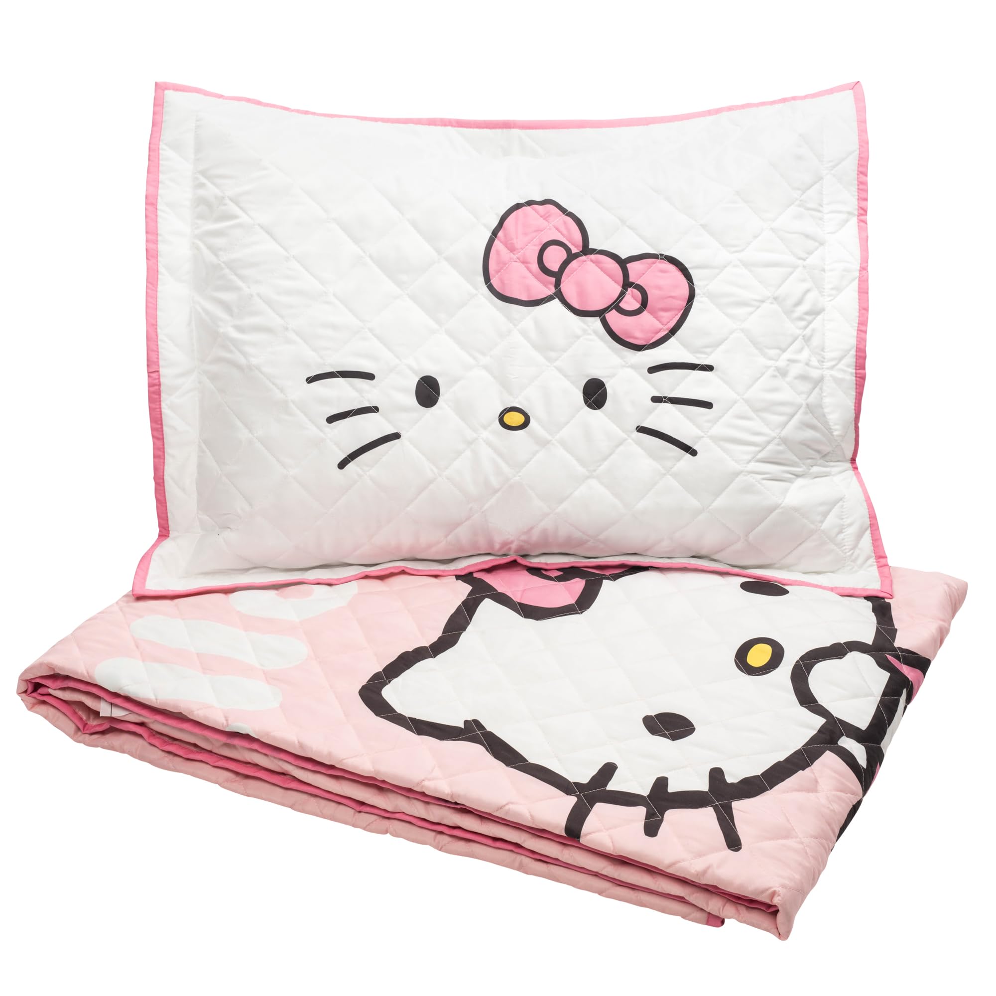 Jay Franco Hello Kitty Pink Stripes & Hearts Twin Size Quilt & Sham Set - Super Soft Lightweight Bedspread Set