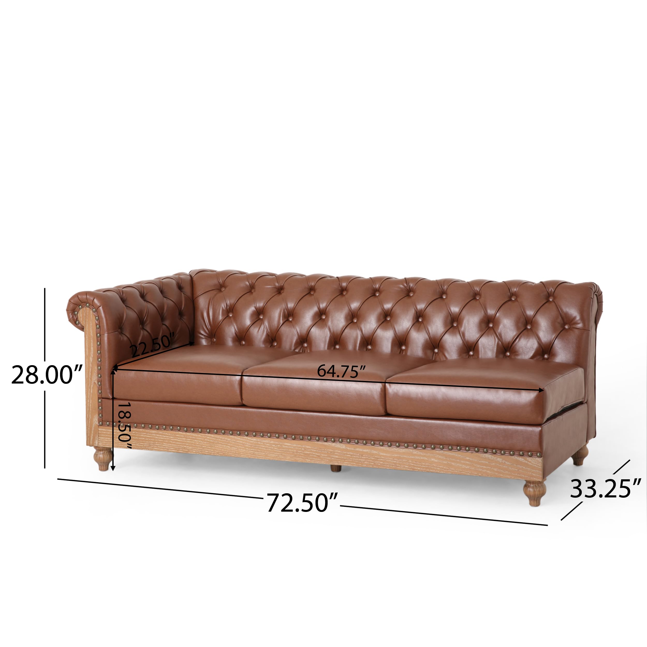 Acosure 6 Seat Sectional L Shaped Leather Sofa with Solid Wood Legs,Modular Couches with Tufted Backrest and Metal Rivets,for Living Room,Apartment,Light Brown