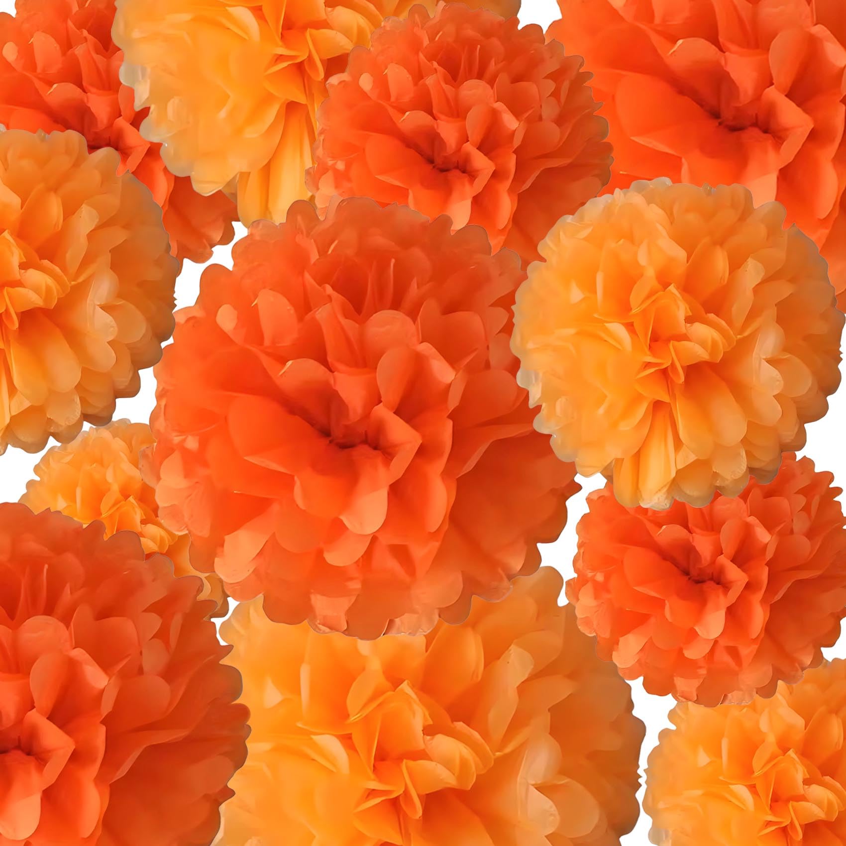 Orange Tissue Paper Pom Poms 12Pcs- Hanging Paper Flowers for Wedding Birthday Graduations Christmas and Special Occasions(8 &10 & 12 inch) ﻿