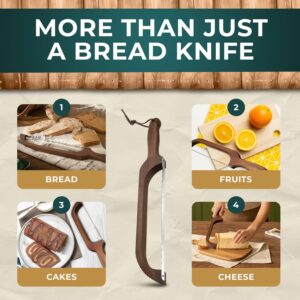 Bread Knife Package Slicer for Sourdough Bread, 16.5" Premium Wooden Bow Design, Premium Stainless Steel Serrated Saw, Cutter for cutting Loaf, Sandwich, Bagels, Homemade Bread & more - Black Walnut