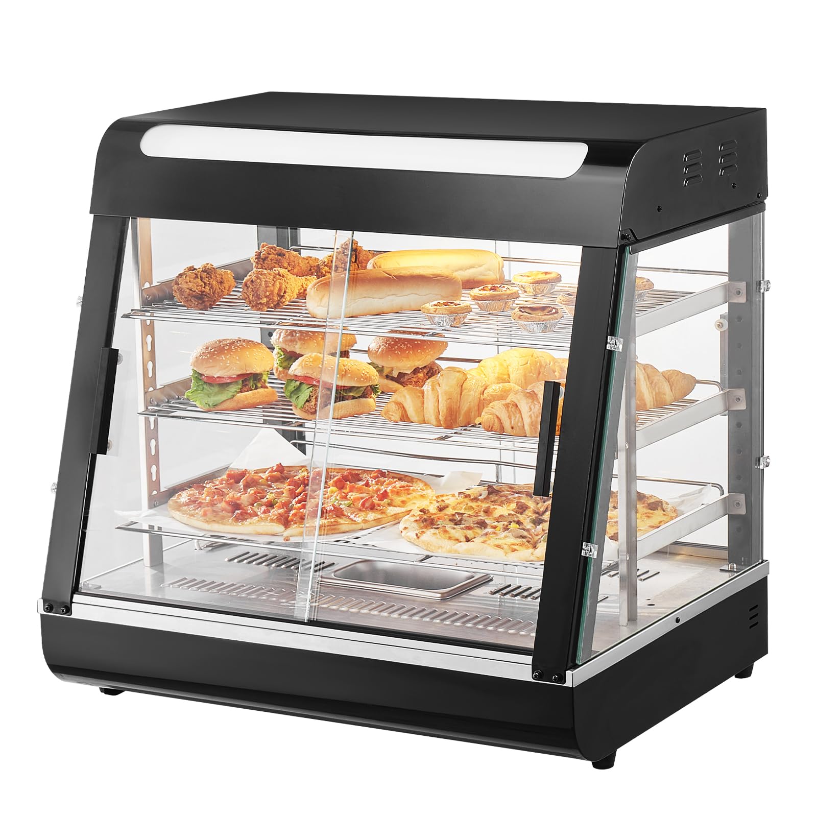 VEVOR 3-Tier Commercial Food Warmer Display, 1200W Food Display Warmer with Light, Adjustable Shelf and Temperature Display, 86℉~185℉ Steam Heating, 111L for Hamburger, Pizza, Bread, Fried Chicken