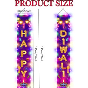 Diwali Door Hanging Banner Lighted Decorations Festival of Light Porch Sign with LED Light Deepavali Celebration Banner Party Indoor Outdoor Wall Decor