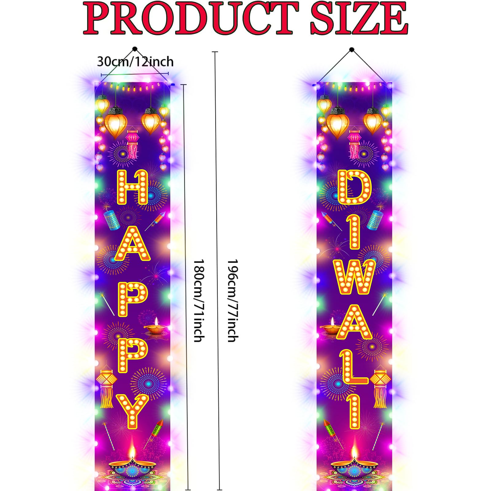 Diwali Door Hanging Banner Lighted Decorations Festival of Light Porch Sign with LED Light Deepavali Celebration Banner Party Indoor Outdoor Wall Decor