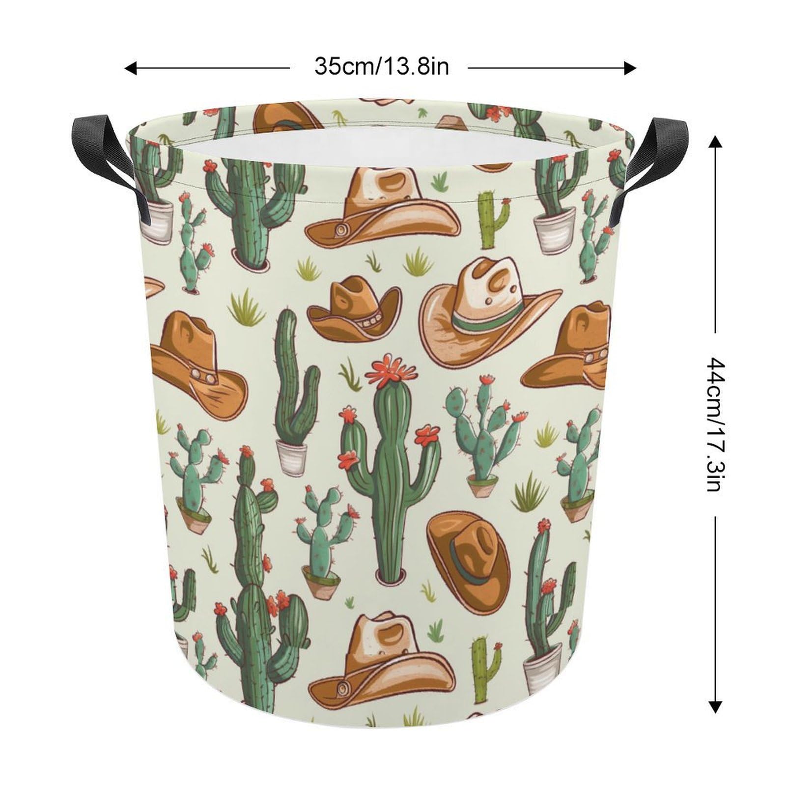 TsyTma Western Themed Cactus Laundry Basket Cowboy Small Laundry Hamper Collapsible Clothes Hamper with Handles Round Toy Organizer Bin for Kid's Room Office Nursery Hamper Home Decor