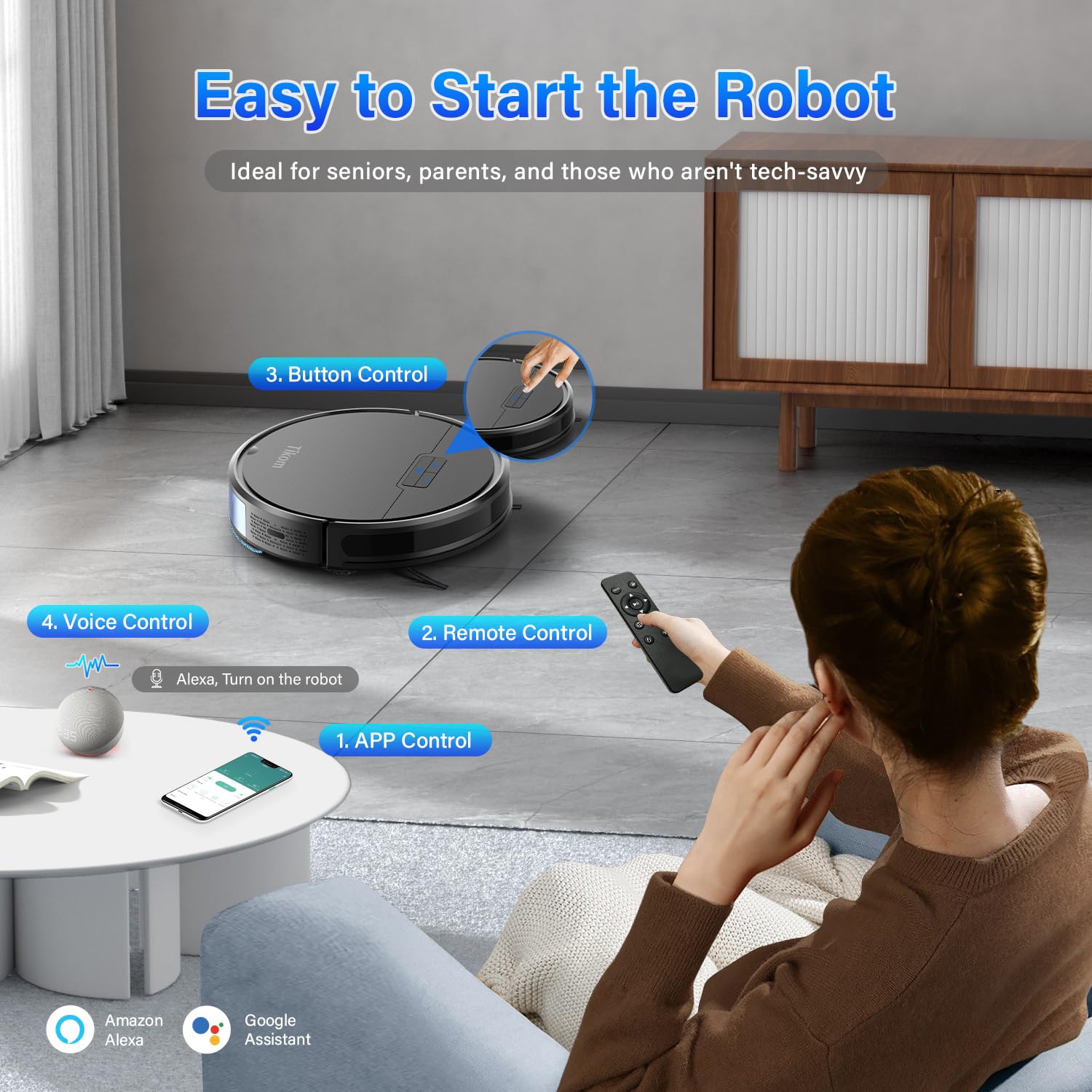 Tikom Robot Vacuum and Mop Combo, Robot Vacuum Cleaner with Powerful Suction, Super Thin, Self-Charging Robotic Vacuum Cleaner for Carpet, Pet Hair, Hard Floors, APP & Remote Control