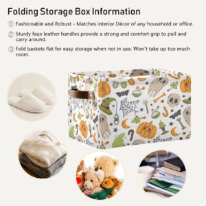 Kigai Happy Halloween Storage Basket with Handles Collapsible Storage Bins Canvas Fabric Storage Organizer for Shelves Closet Bedroom Living Room 1Pack