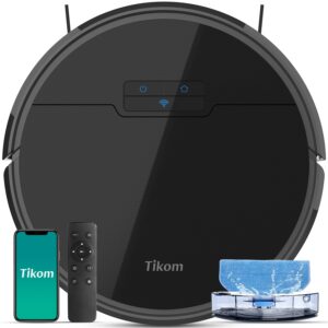 tikom robot vacuum and mop combo, robot vacuum cleaner with powerful suction, super thin, self-charging robotic vacuum cleaner for carpet, pet hair, hard floors, app & remote control