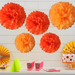 Orange Tissue Paper Pom Poms 12Pcs- Hanging Paper Flowers for Wedding Birthday Graduations Christmas and Special Occasions(8 &10 & 12 inch) ﻿