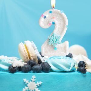 White Frozen Snow Themed Birthday Candles,White Snow Snowflake Number 4th Birthday Candle for Party Supplies,Winter Frozen Birthday Party Number 4 Cake Topper Decorations