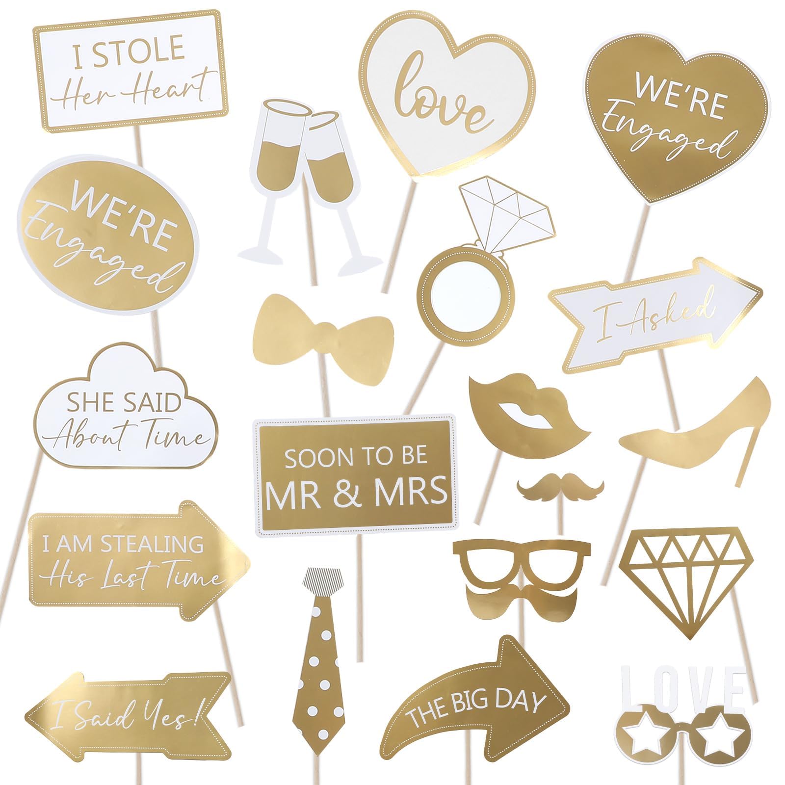 ojustbeok 40Pcs Engagement Party Decorations Gold Engagement Photo Booth Props We are Engaged Photo Props Decorations for Wedding Reception Bridal Shower Ceremony Party Supplies Favors