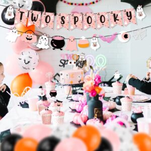 Girls Halloween 2nd Birthday Party Decor, Halloween Two Spooky Banner Cute Ghost Cake Topper Balloons for Halloween Theme Little Boo Second Birthday Happy Boo Day Boo Im Two Baby Shower Party Supplies