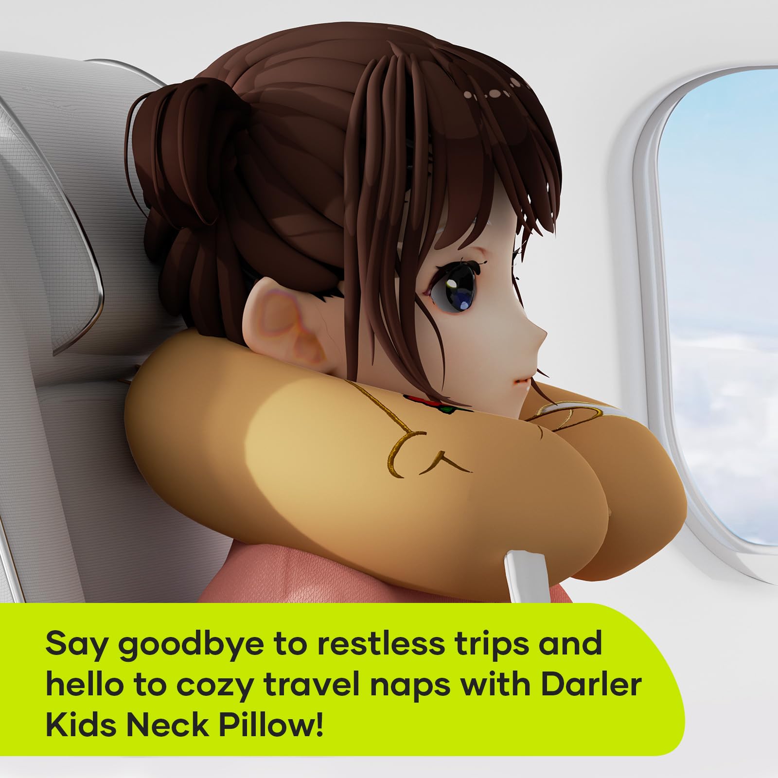 Kids Neck Pillow for Traveling | Soft Memory Foam Support | Removable & Washable Cover | Portable Design for Airplane & Road Trip | Yellow Shiba Inu | Recommended for Toddlers & Children