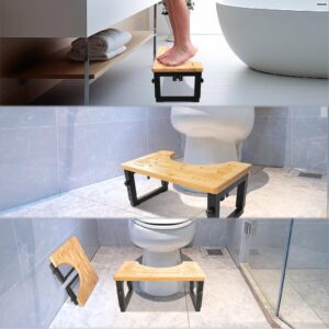 Potty Stool for Adults, Bamboo Toilet Stool, Foot Stool for Toilet, Adjustable Height Toilet Poop Stool, Foldable Wooden Toilet Stool, Poop Step Stool for Adults Children Pregnant Women-A