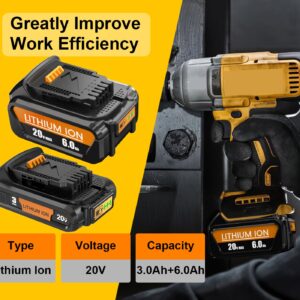 6000mAh and 3000mAh Replacement Battery for Dewalt 20v and DCB105 Charger Kit Compatible with DCB204 DCB204-2 DCB203 DCB201 DCB200 Compatible with Dewalt 20 Volt Power Tools DCD DCF DCG DCS series