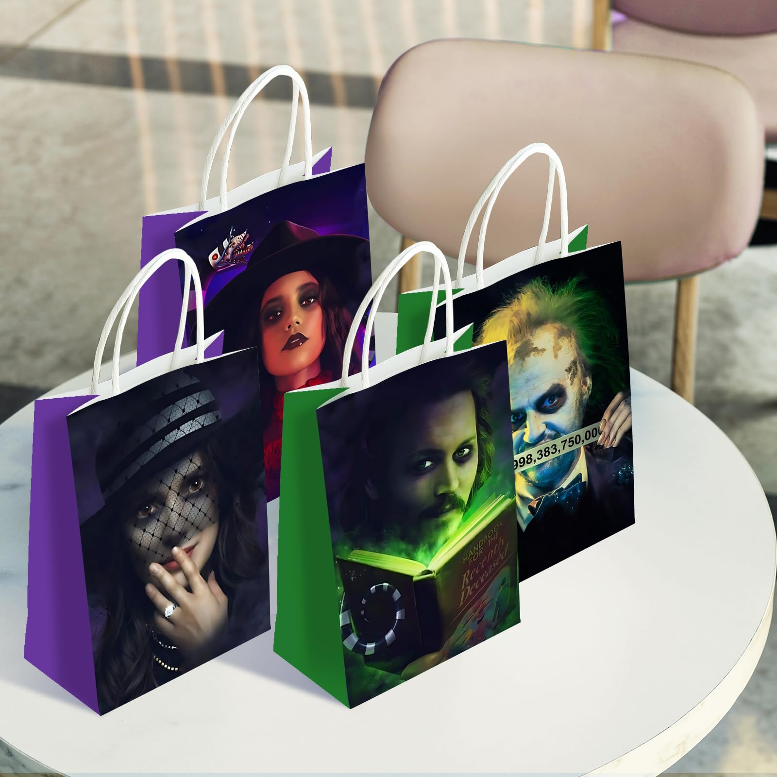 16pcs Horror Beetleju Halloween Party Decorations Paper Bags Double-side Halloween Goodie Bags Horror Theme Halloween Party Paper Bags Decor with 4 Different Style Scary Halloween Party Supplies