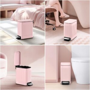 Cesun Small Pink Trash Can for Bathroom, 1.6 Gallon Stainless Steel Garbage Can with Lid, Step Pedal, Cute Wastebasket for Bathroom, Office, Bedroom, RV, Pink