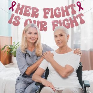 Her Fight is Our Fight Banner - Breast Cancer Awareness Party Decorations, Cancer Free Banner, Peace Out Chemo Decorations, The Breast Cancer Awareness Month Decorations Rose Gold Glitter