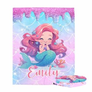 Jaydouble Custom Blankets with Name for Children, Personalized Gifts Black Mermaid Throw Blanket for Boys Girls