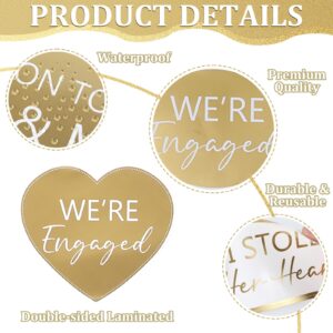 ojustbeok 40Pcs Engagement Party Decorations Gold Engagement Photo Booth Props We are Engaged Photo Props Decorations for Wedding Reception Bridal Shower Ceremony Party Supplies Favors