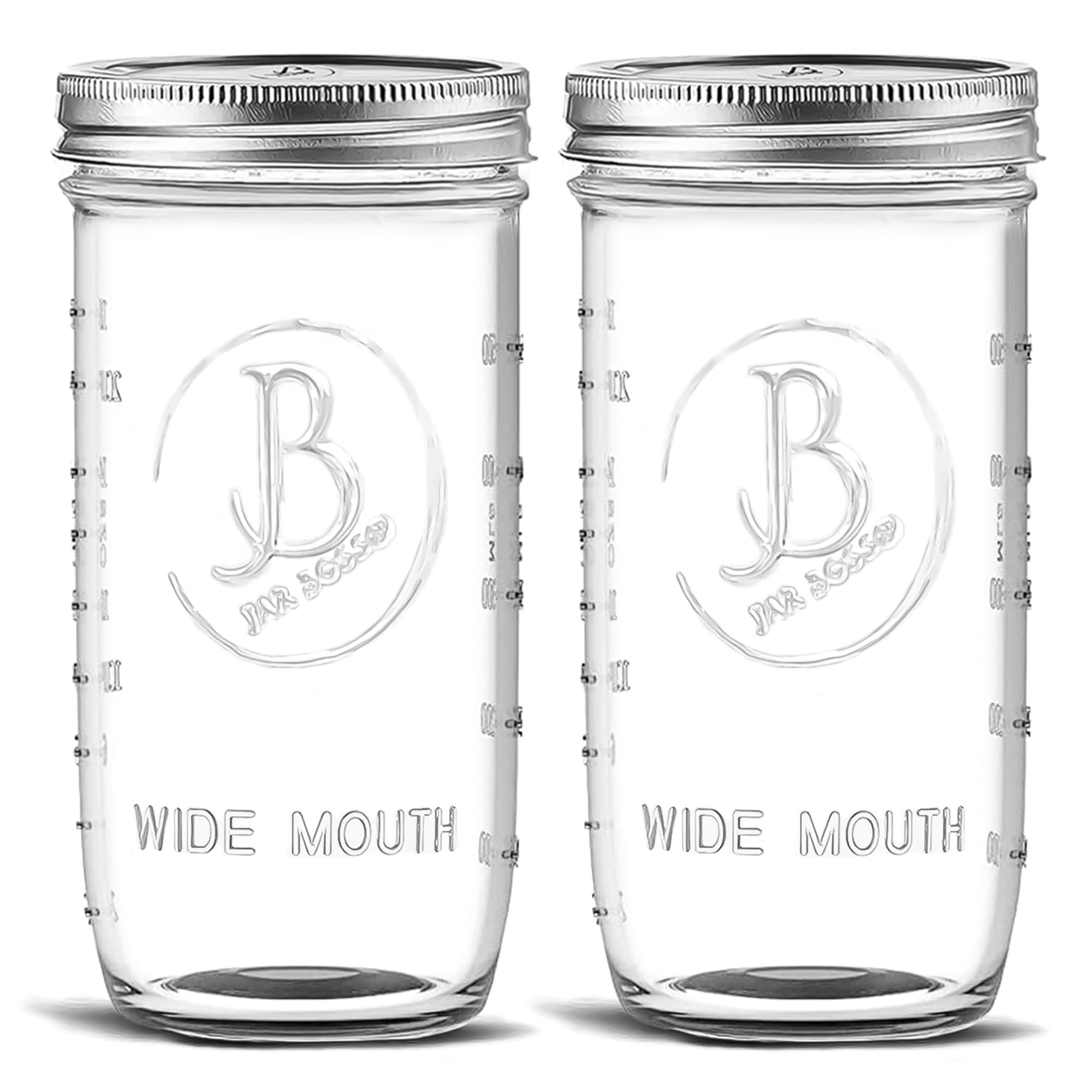 Wide Mouth Mason Jars 24 oz - (2 Pack) - Clear Glass Pint and a Half Mason Jars With Airtight Lids and Bands. For Storage, Canning, Fermenting, Cold Brew Coffee, Freezing, Microwave & Dishwasher Safe