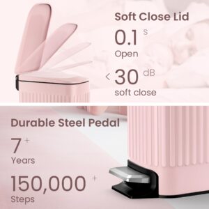 Cesun Small Pink Trash Can for Bathroom, 1.6 Gallon Stainless Steel Garbage Can with Lid, Step Pedal, Cute Wastebasket for Bathroom, Office, Bedroom, RV, Pink