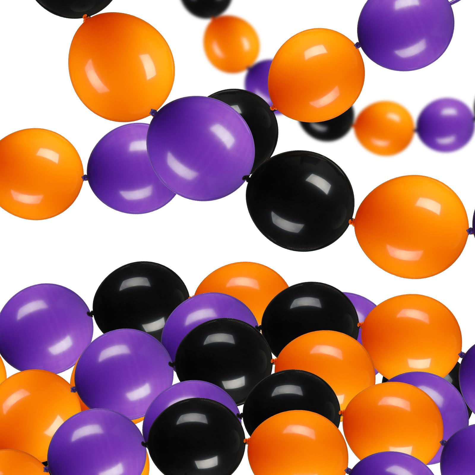 Seenelling 120 Pcs Link Balloon Linking Balloon Latex Linkable Balloons Decoration Connected Needle Tail Balloons for Wedding Anniversary Birthday Arch Party Supplies (Black Orange Purple,Halloween)